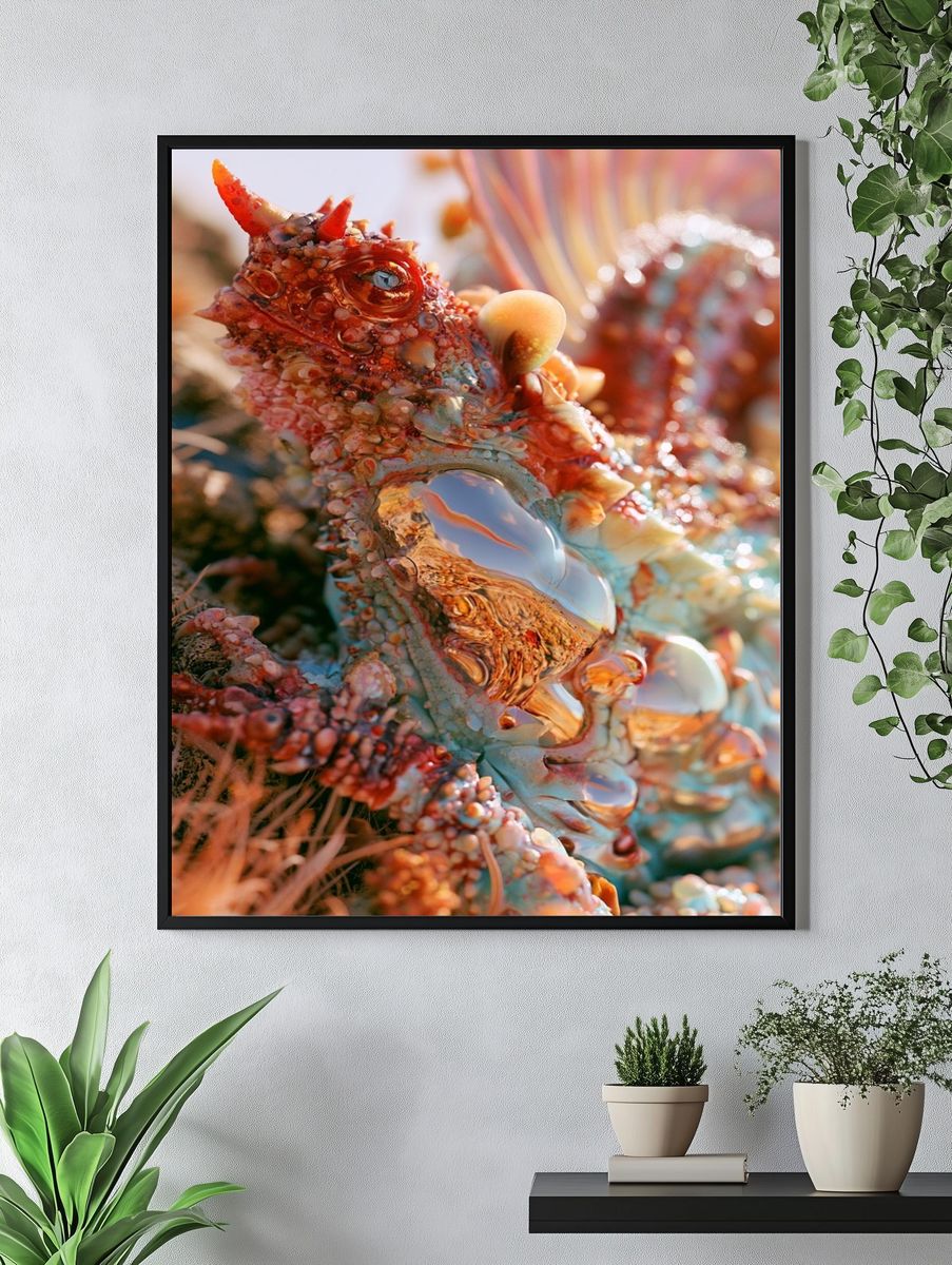 Coral Dragon Fantasy Illustration Poster. — room view 4