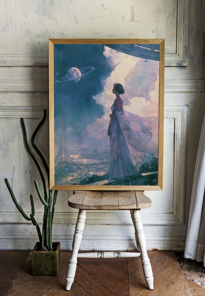Celestial Woman Watercolor Poster. room preview