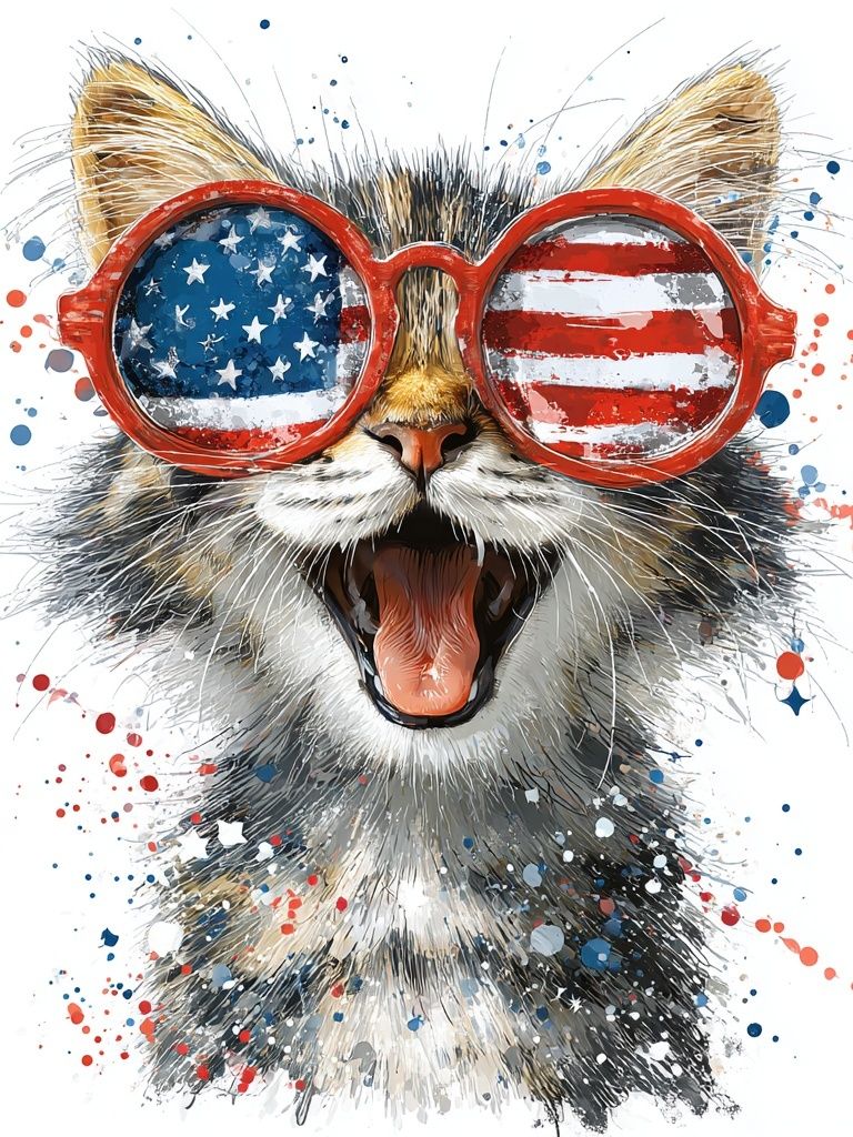 Patriotic Cat Watercolor Poster. poster — illustration art