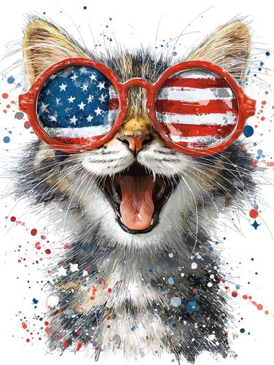 Patriotic Cat Watercolor Poster. poster
