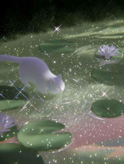Dreamy White Cat Pond Print. poster
