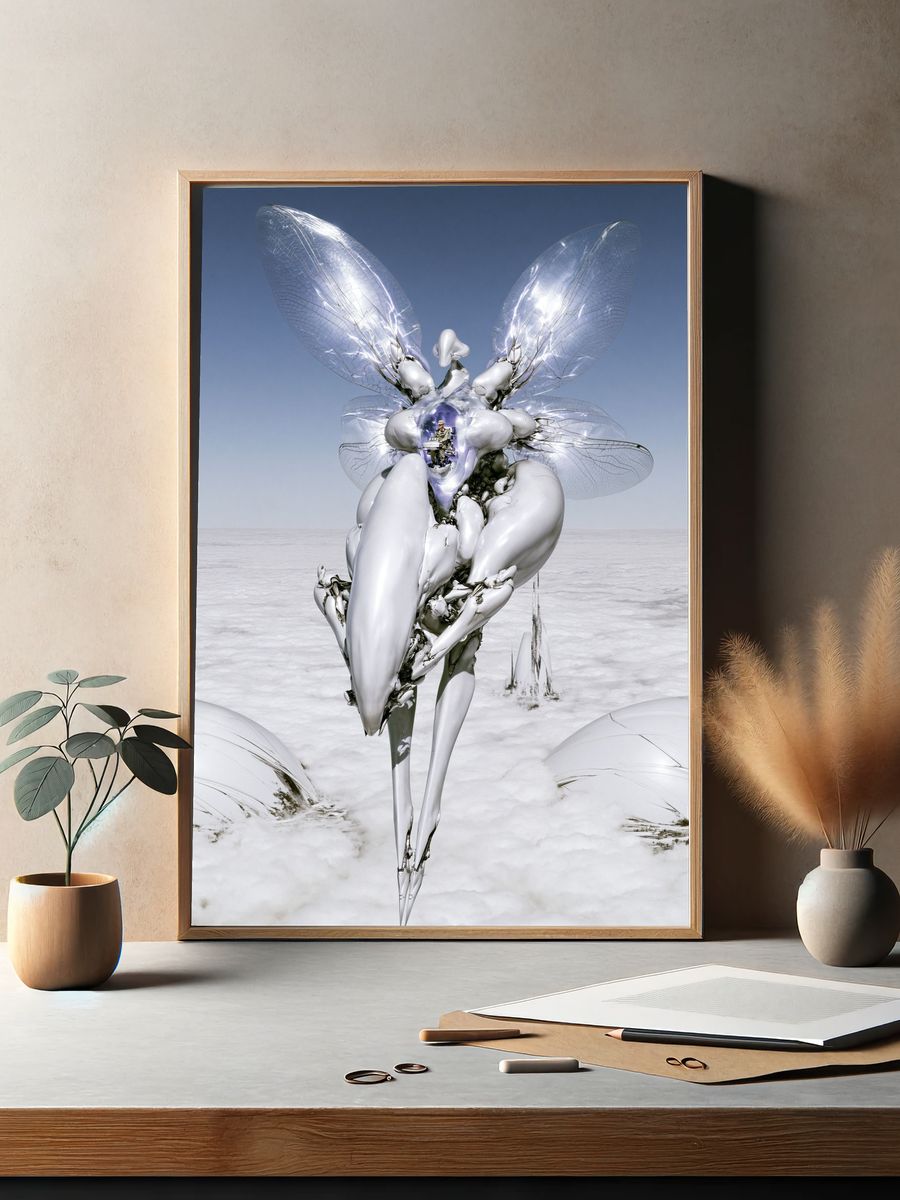 Surreal Silver Insect Print. — room view 2