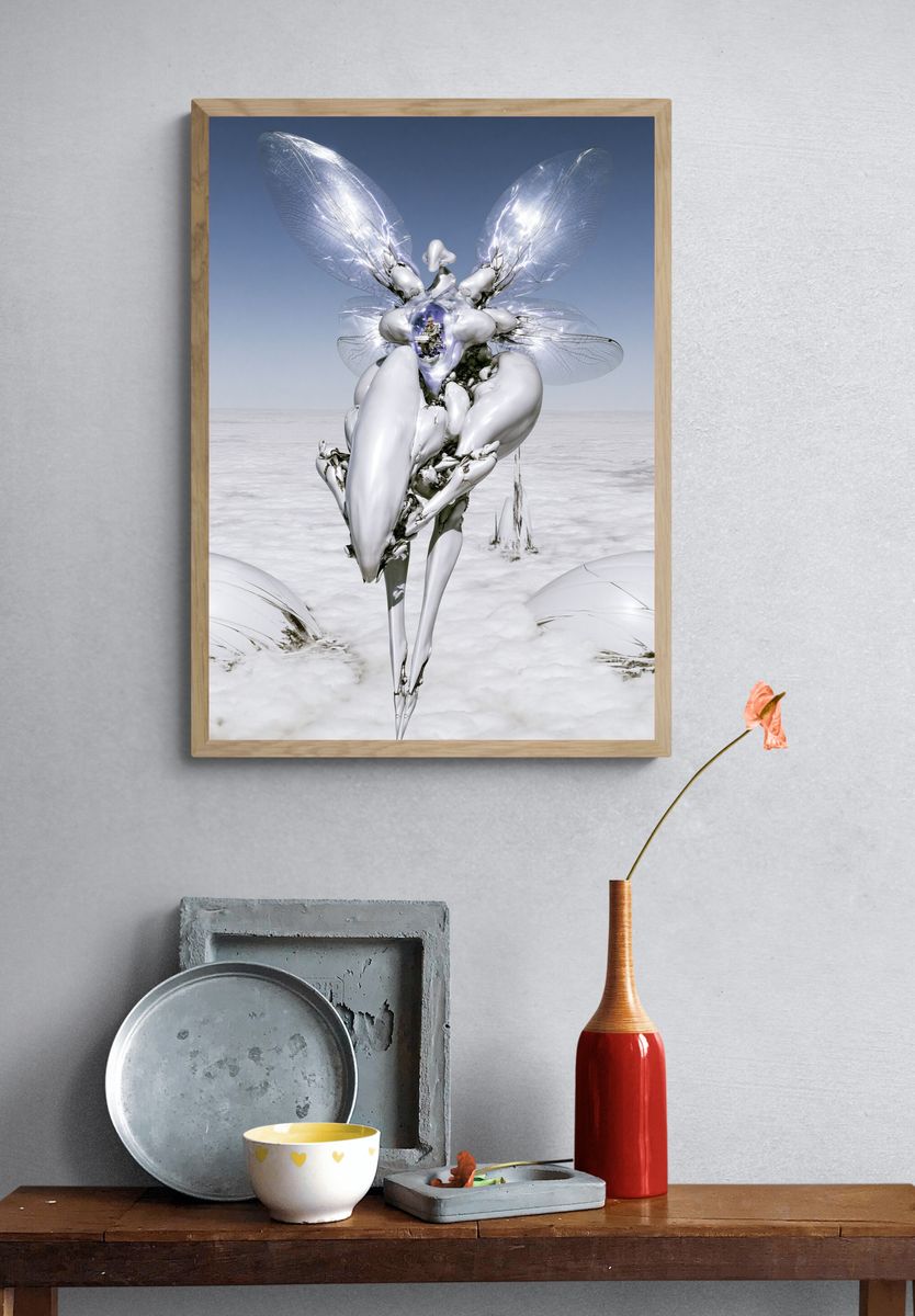 Surreal Silver Insect Print. — room view 3