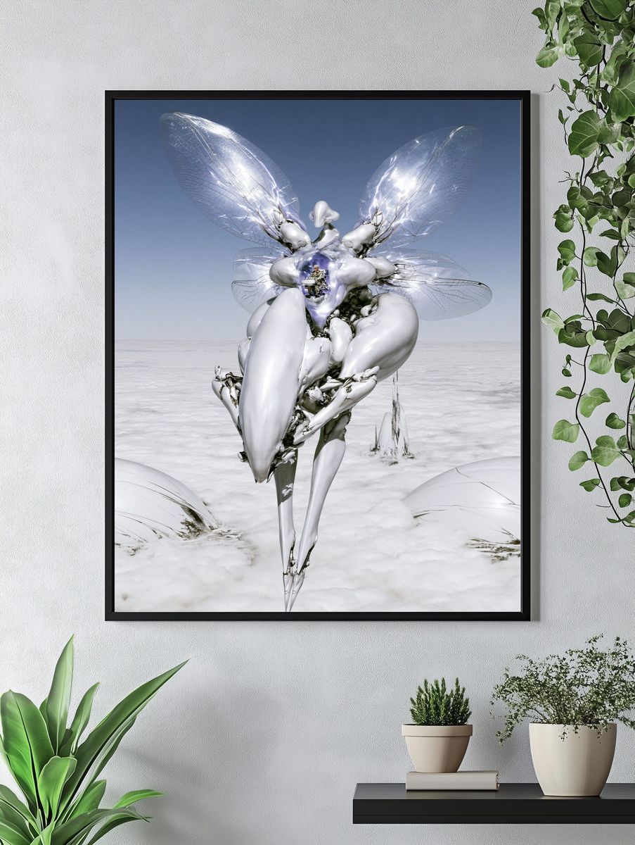 Surreal Silver Insect Print. — room view 4