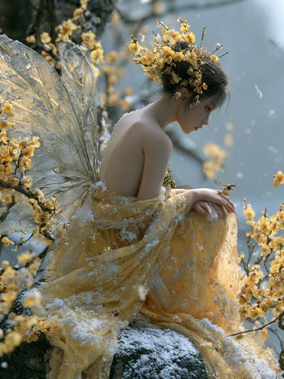 Golden Fairy Portrait Print. poster