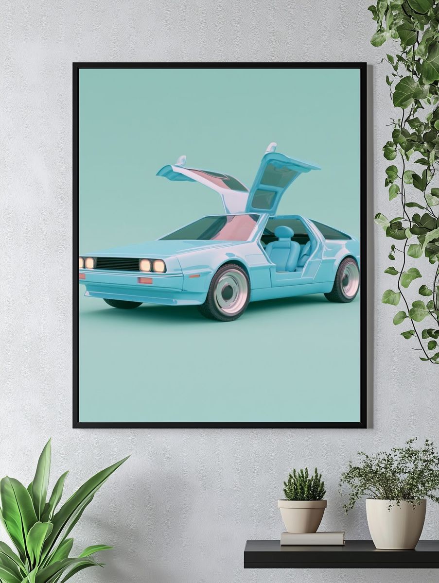 Pastel DeLorean Car Illustration Poster. — room view 4