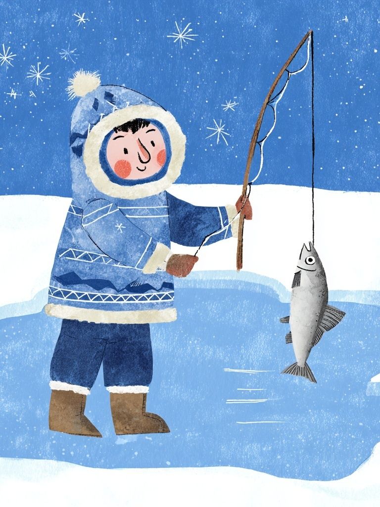 Winter Fisher Child Illustration Poster. poster — illustration art