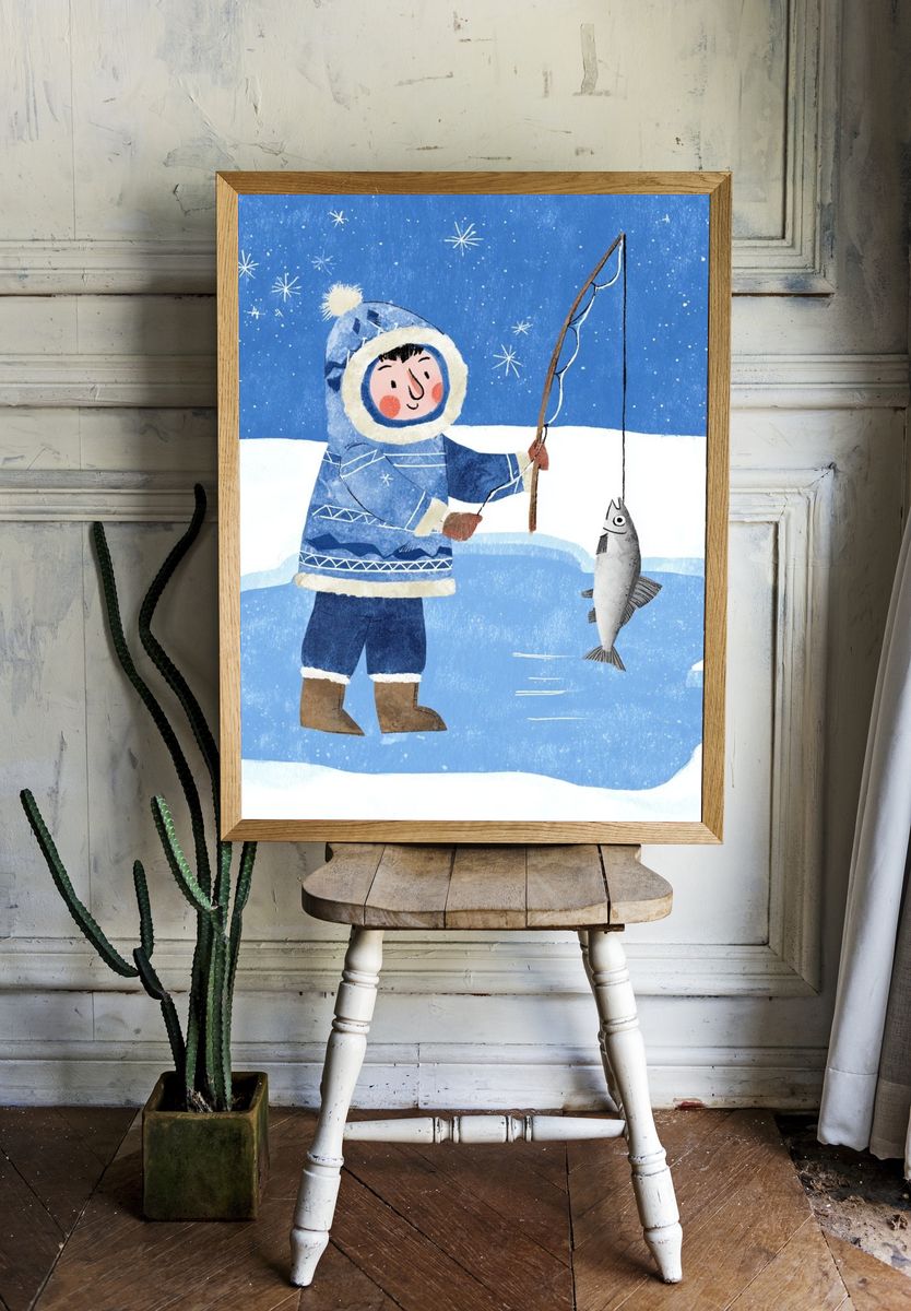 Winter Fisher Child Illustration Poster room preview