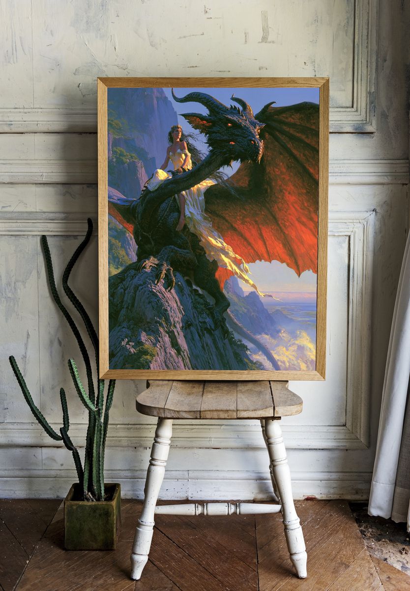 Dragon Rider Fantasy Illustration Poster. room preview