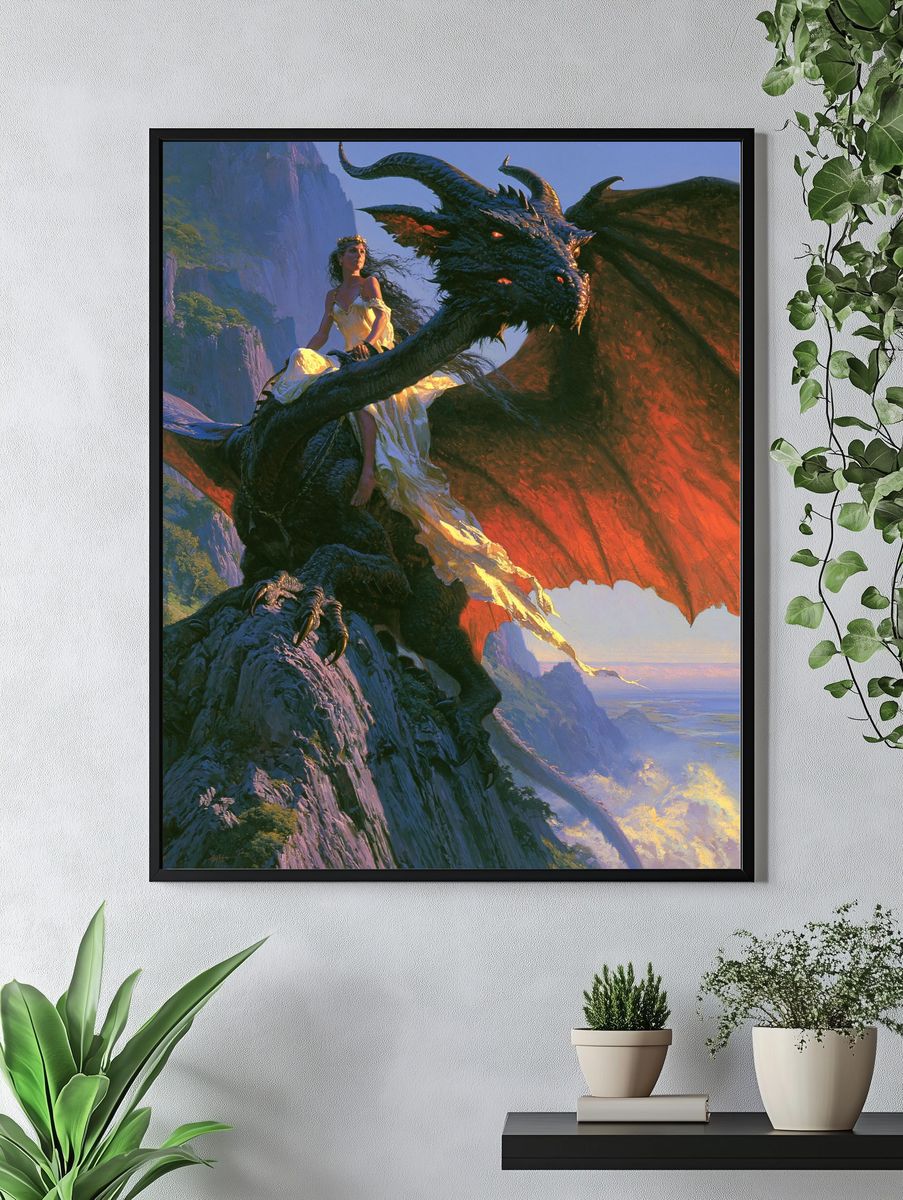 Dragon Rider Fantasy Illustration Poster. — room view 4