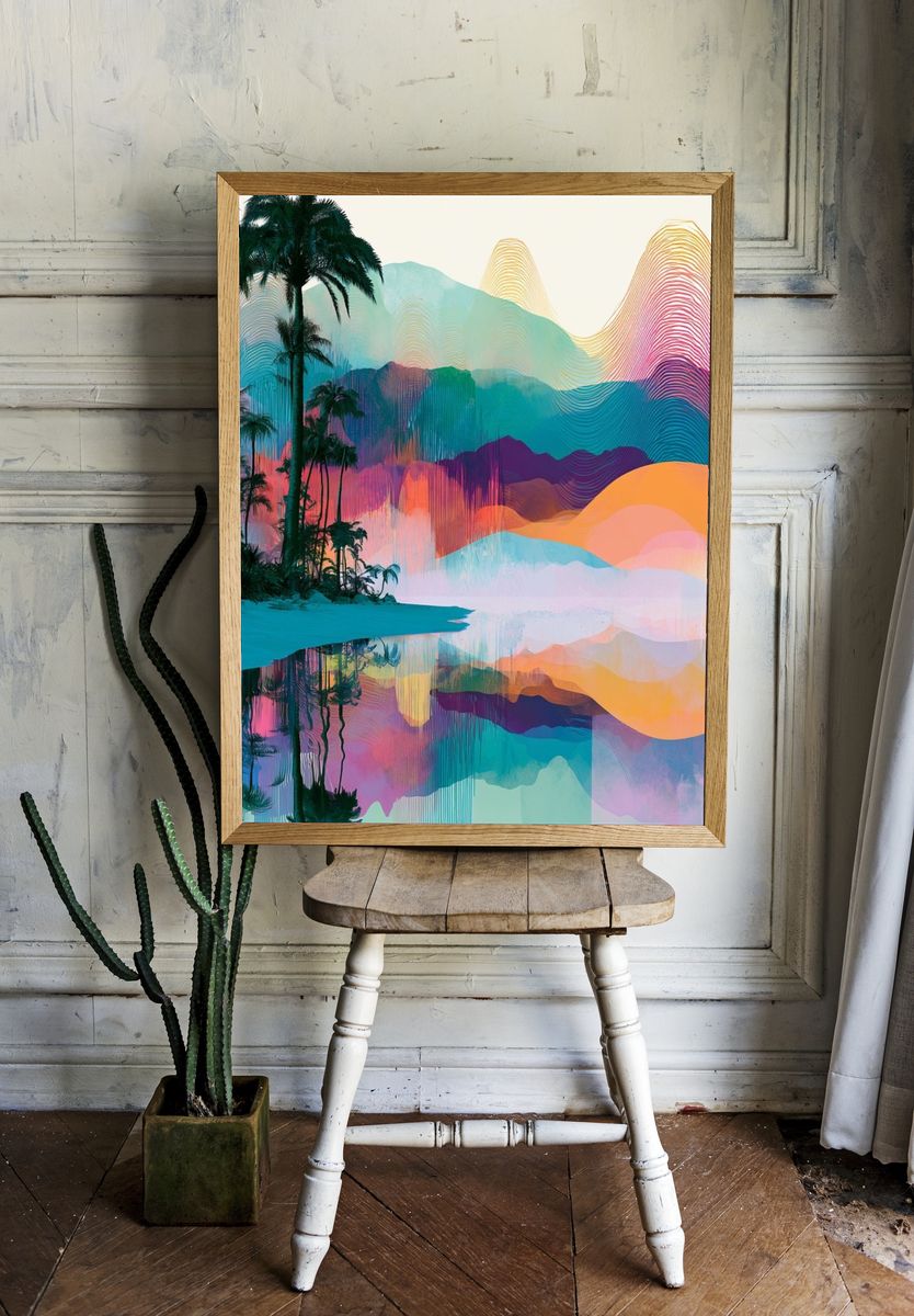 Tropical Neon Landscape Print. — room view 1