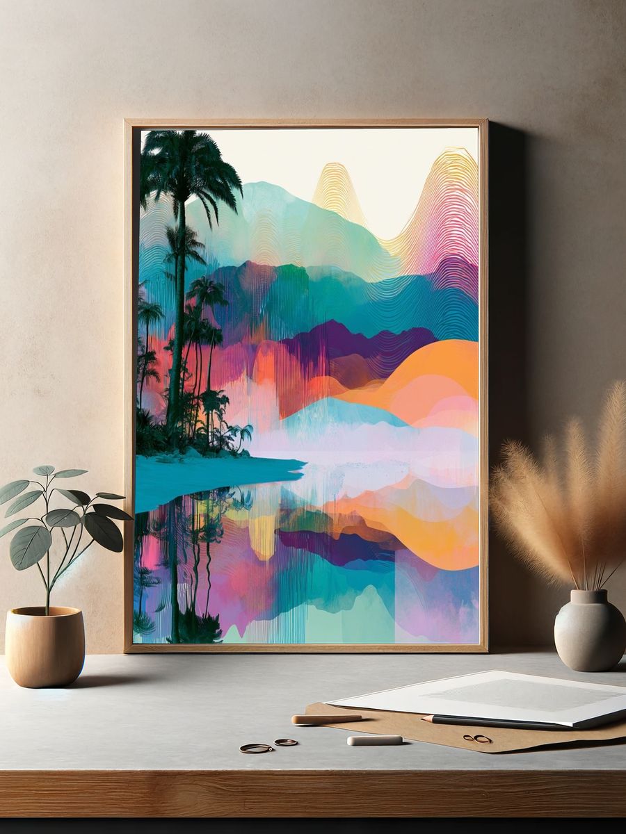 Tropical Neon Landscape Print. — room view 2