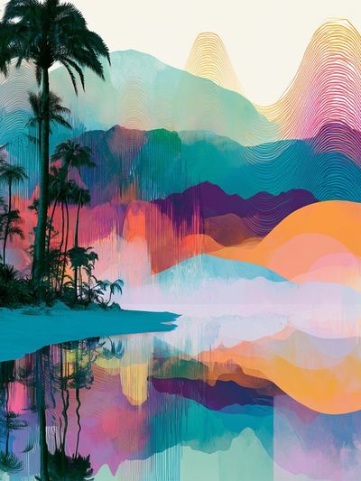Tropical Neon Landscape Print. poster