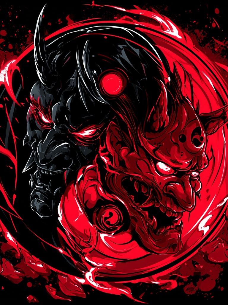 Red Oni Demon Illustration Poster. poster detail