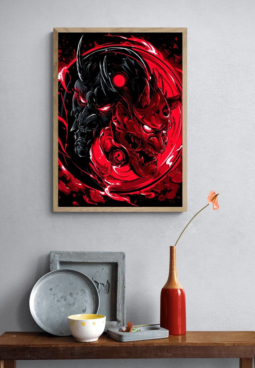 Red Oni Demon Illustration Poster. — room view 3