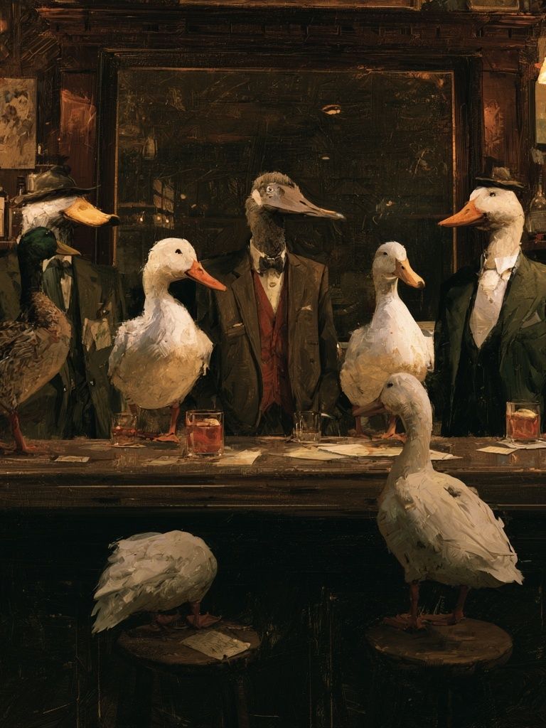 Duck Bar Scene Illustration Poster. poster — illustration art