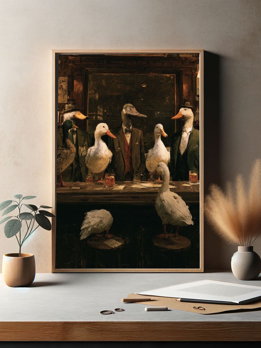 Duck Bar Scene Illustration Poster. — room view 2