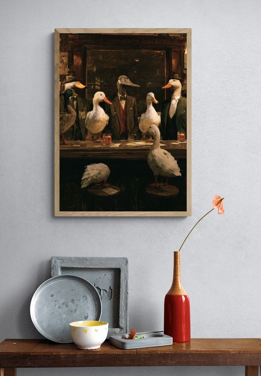 Duck Bar Scene Illustration Poster. — room view 3