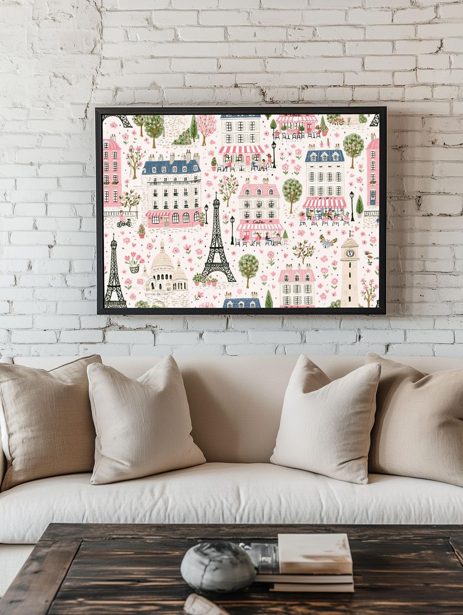 Parisian Village Watercolor Poster. — room view 1