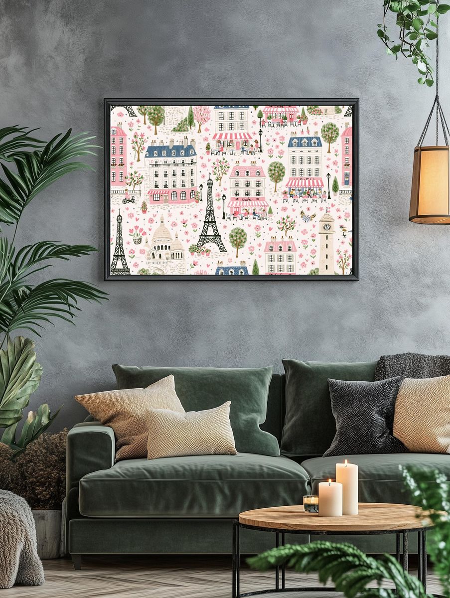 Parisian Village Watercolor Poster. — room view 4