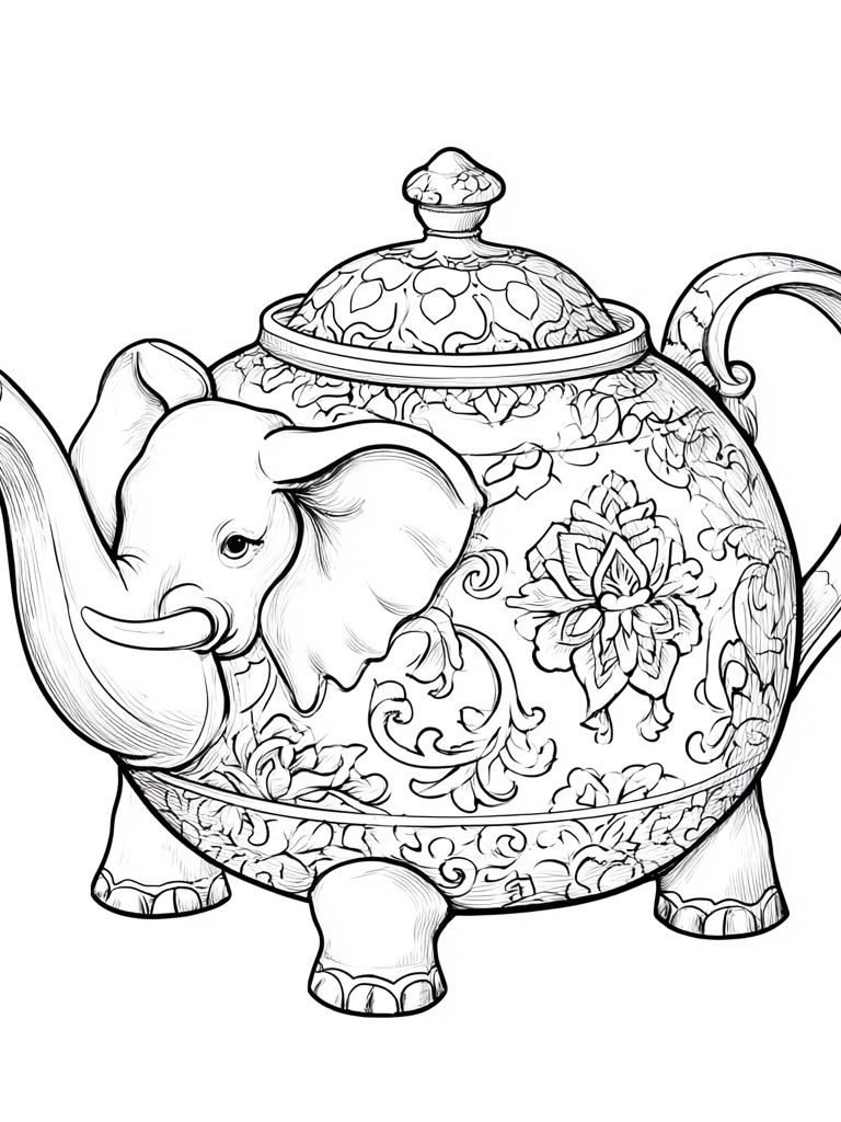 Elephant Teapot Illustration Poster. poster detail