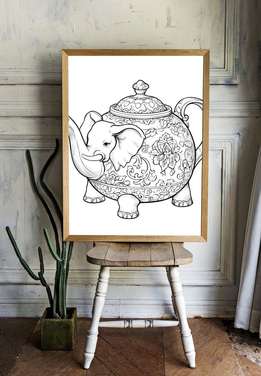 Elephant Teapot Illustration Poster. — room view 1