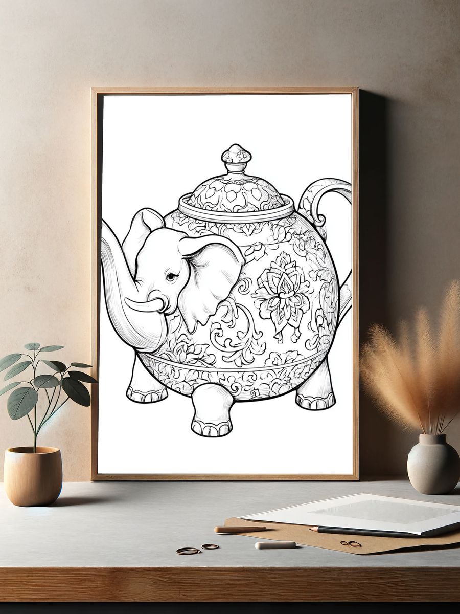 Elephant Teapot Illustration Poster. — room view 2