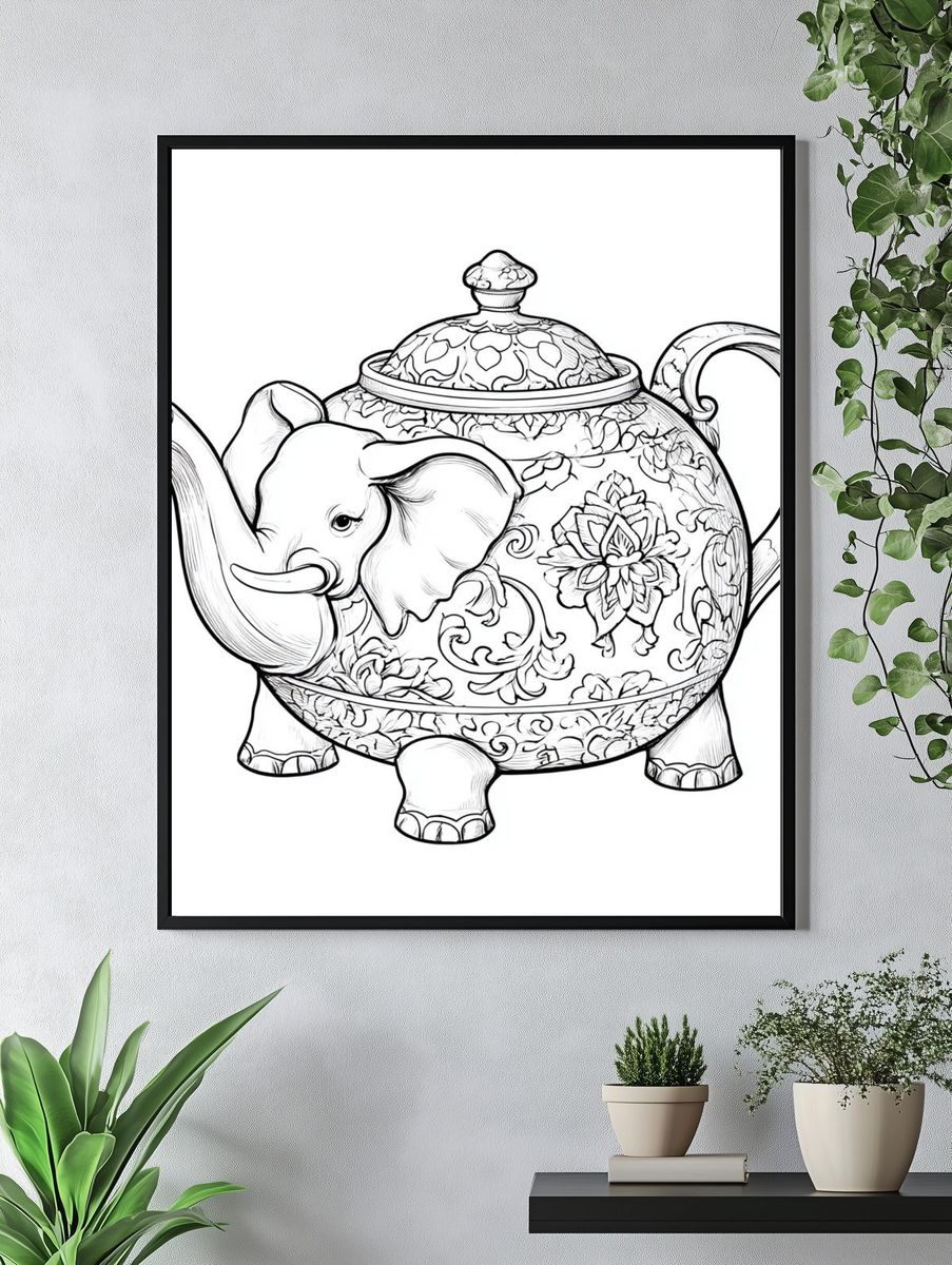 Elephant Teapot Illustration Poster. — room view 4