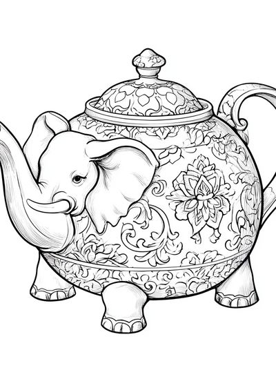 Elephant Teapot Illustration Poster.