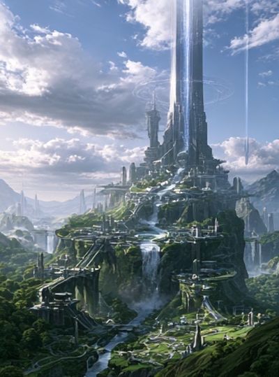 Futuristic Sky Citadel Print. poster