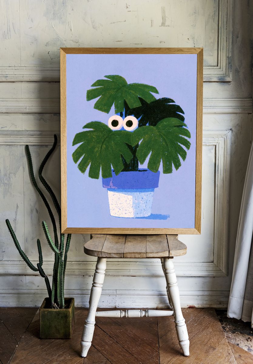 Playful Potted Palm Illustration Poster. room preview
