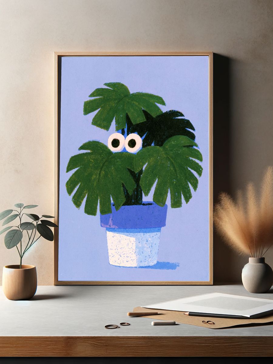 Playful Potted Palm Illustration Poster. — room view 2