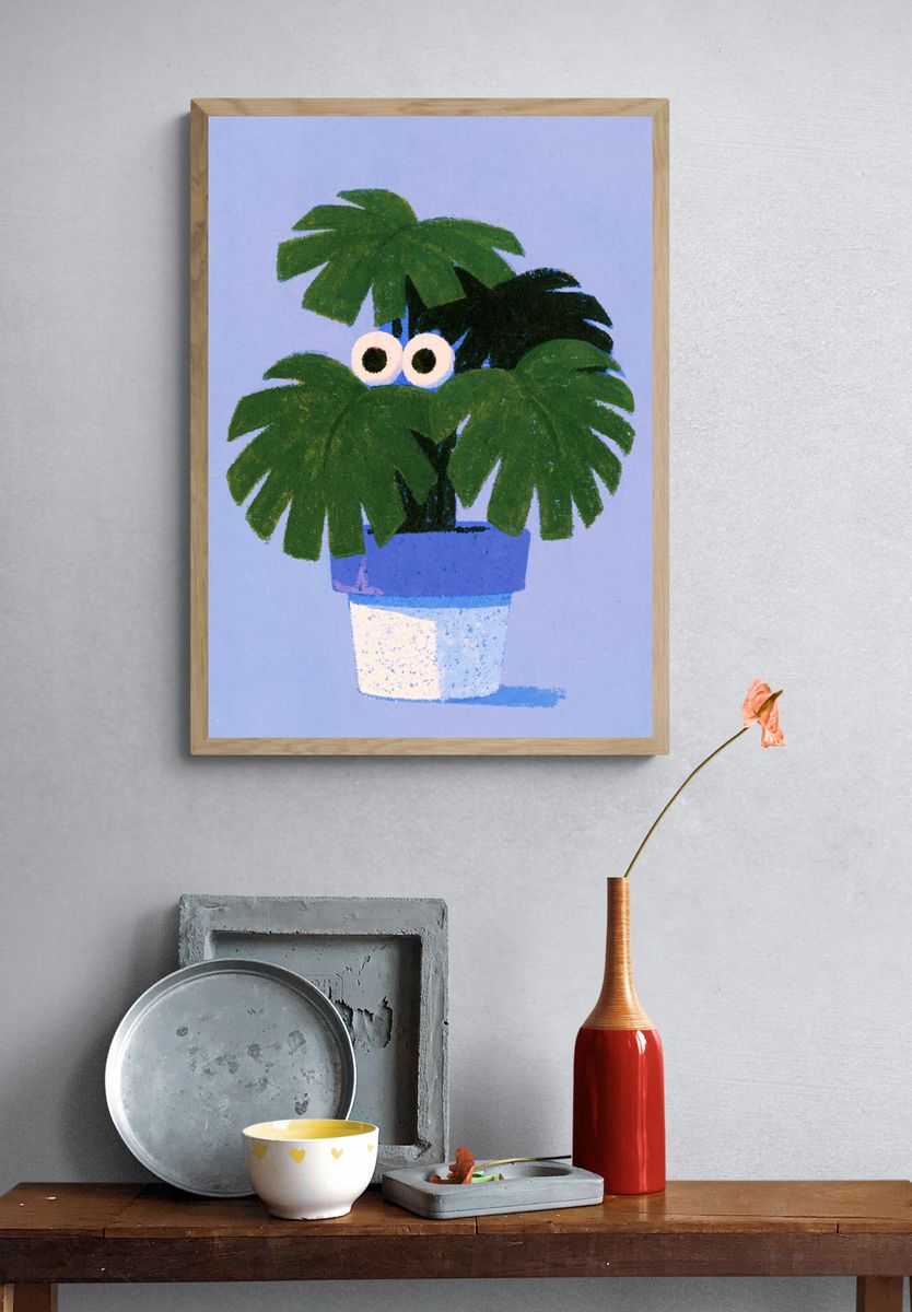 Playful Potted Palm Illustration Poster. — room view 3