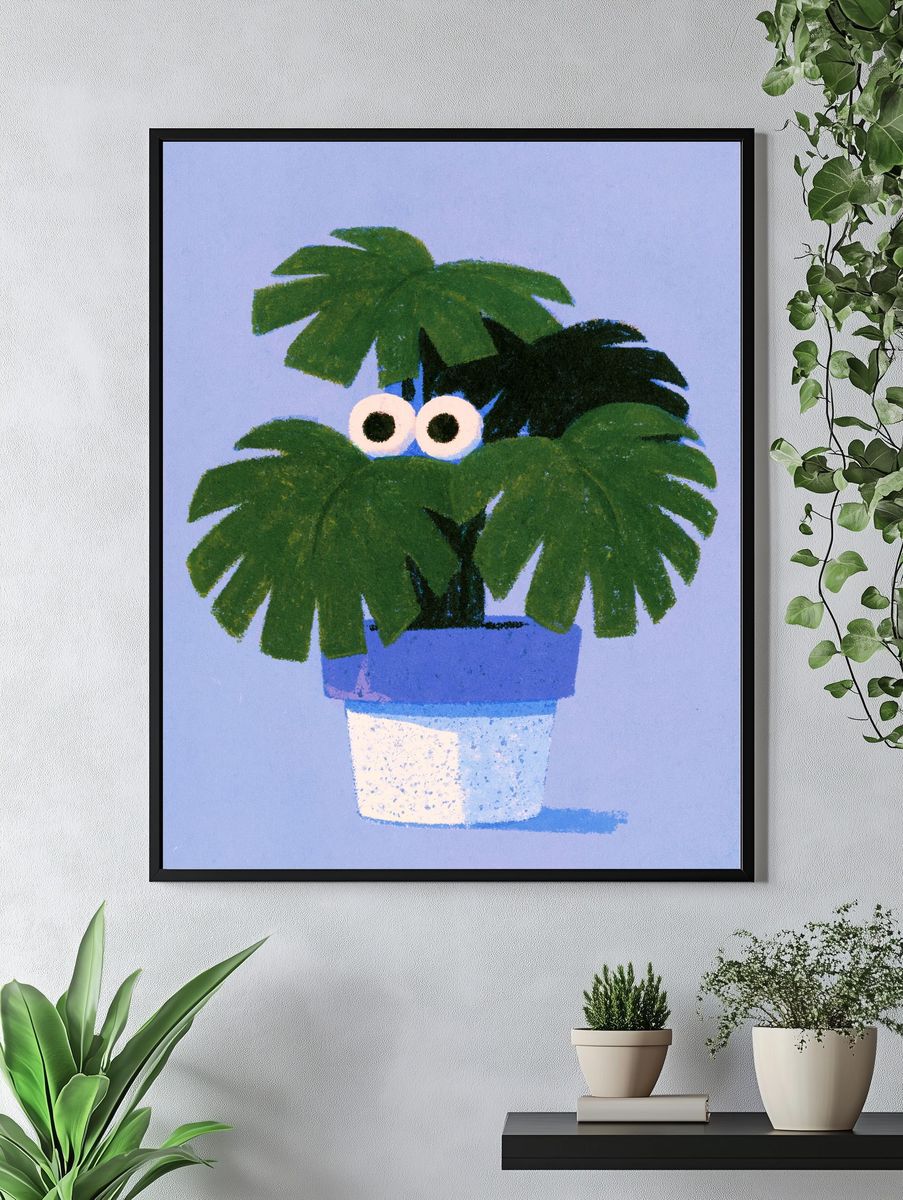 Playful Potted Palm Illustration Poster. — room view 4