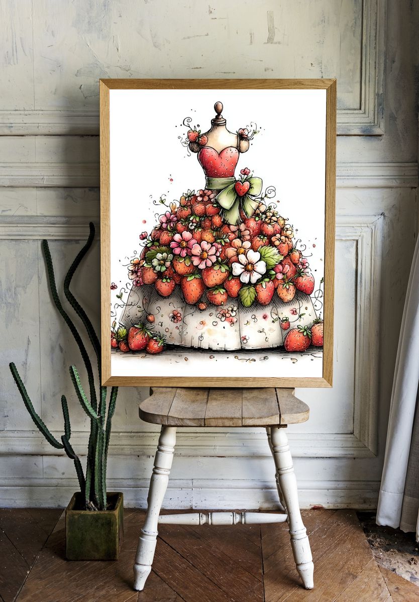 Strawberry Dress Watercolor Print room preview