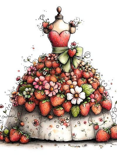 Strawberry Dress Watercolor Print. poster print