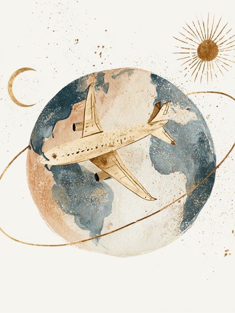 Celestial Airplane Watercolor Print. poster — illustration art