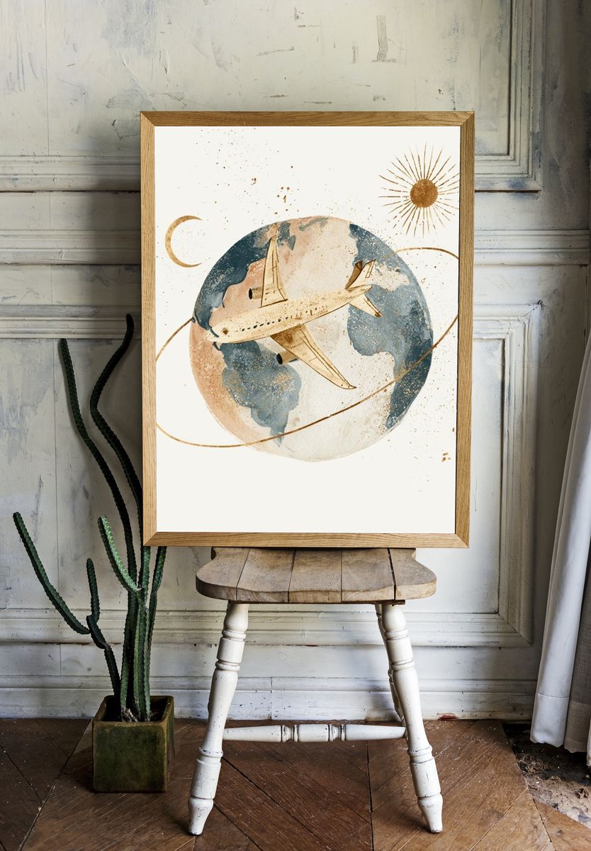 Celestial Airplane Watercolor Print. — room view 1
