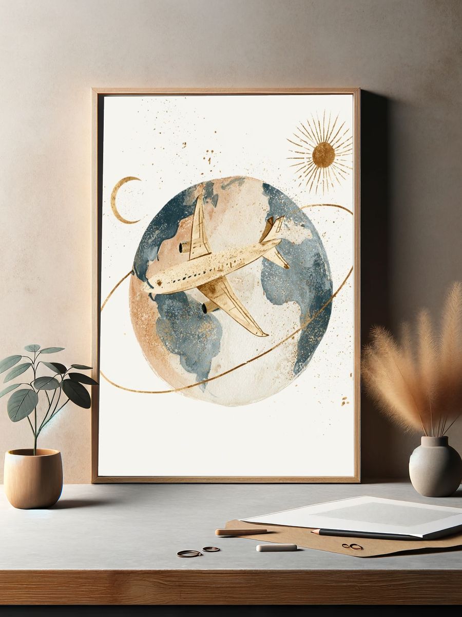 Celestial Airplane Watercolor Print. — room view 2
