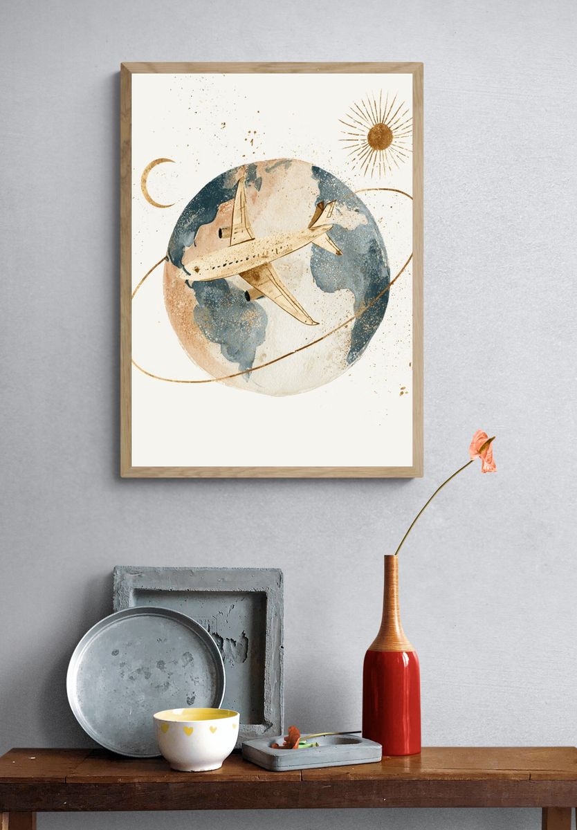 Celestial Airplane Watercolor Print. — room view 3