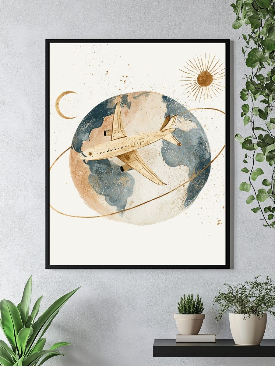 Celestial Airplane Watercolor Print. — room view 4