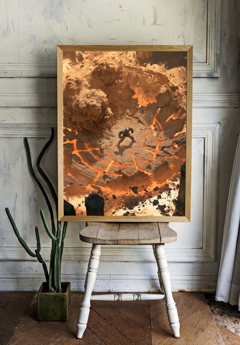 Volcanic Battle Scene Illustration Poster. — room view 1