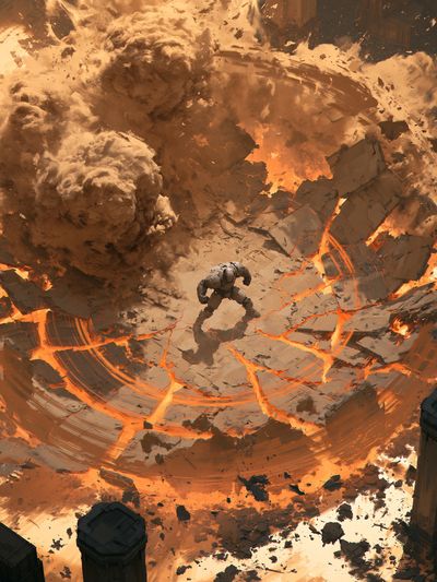 Volcanic Battle Scene Illustration Poster. poster