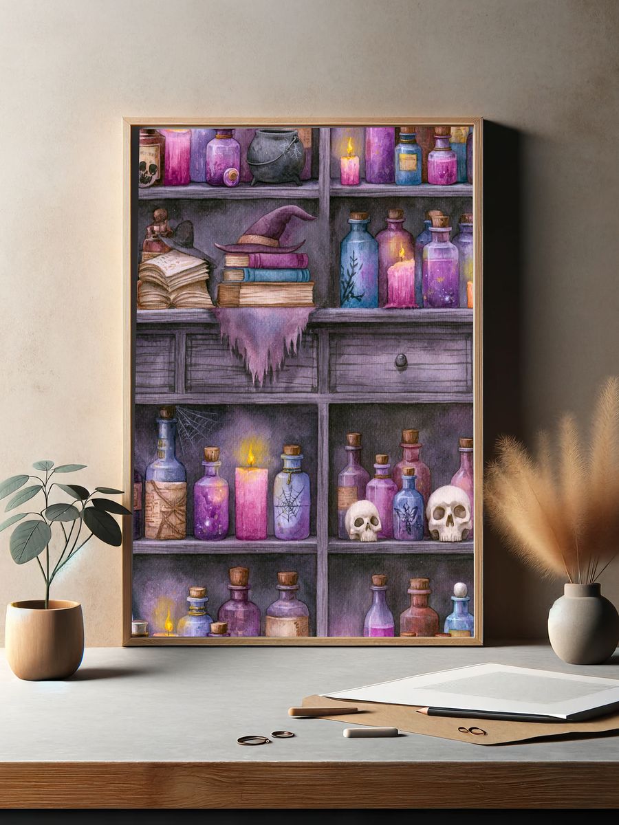 Witchy Apothecary Shelf Illustration Poster. — room view 2