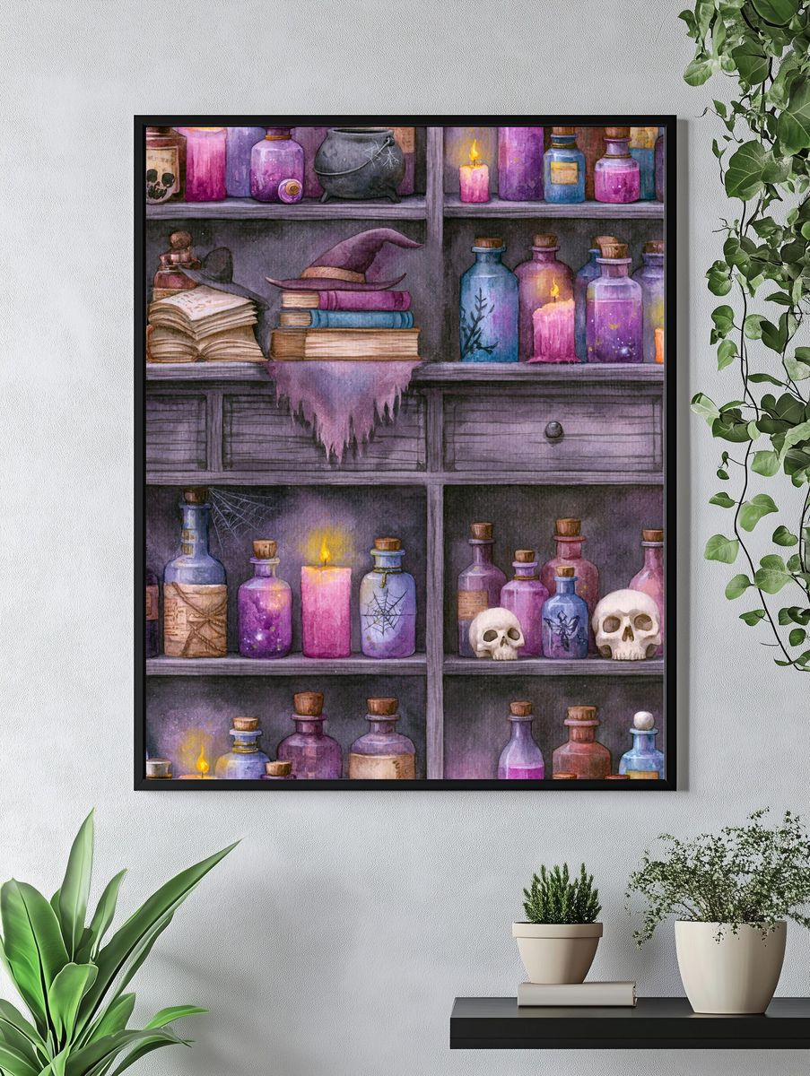 Witchy Apothecary Shelf Illustration Poster. — room view 4