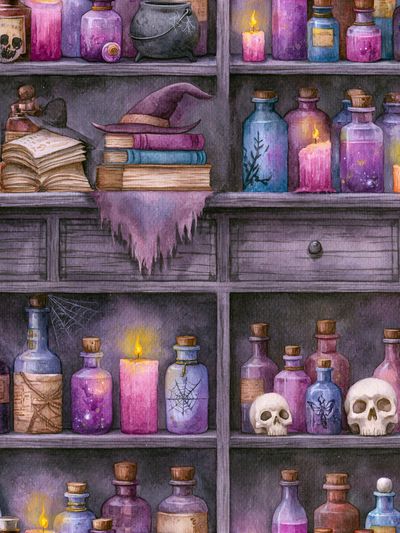 Witchy Apothecary Shelf Illustration Poster. poster