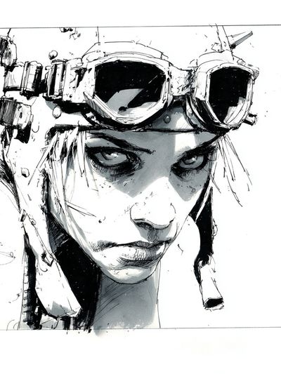 Goggles Portrait Ink Print. poster print