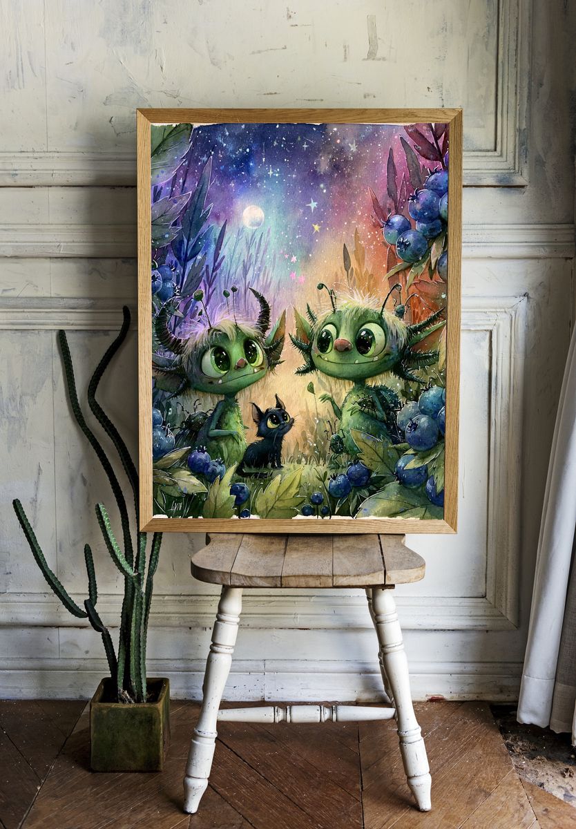 Whimsical Forest Creatures Illustration Poster. — room view 1