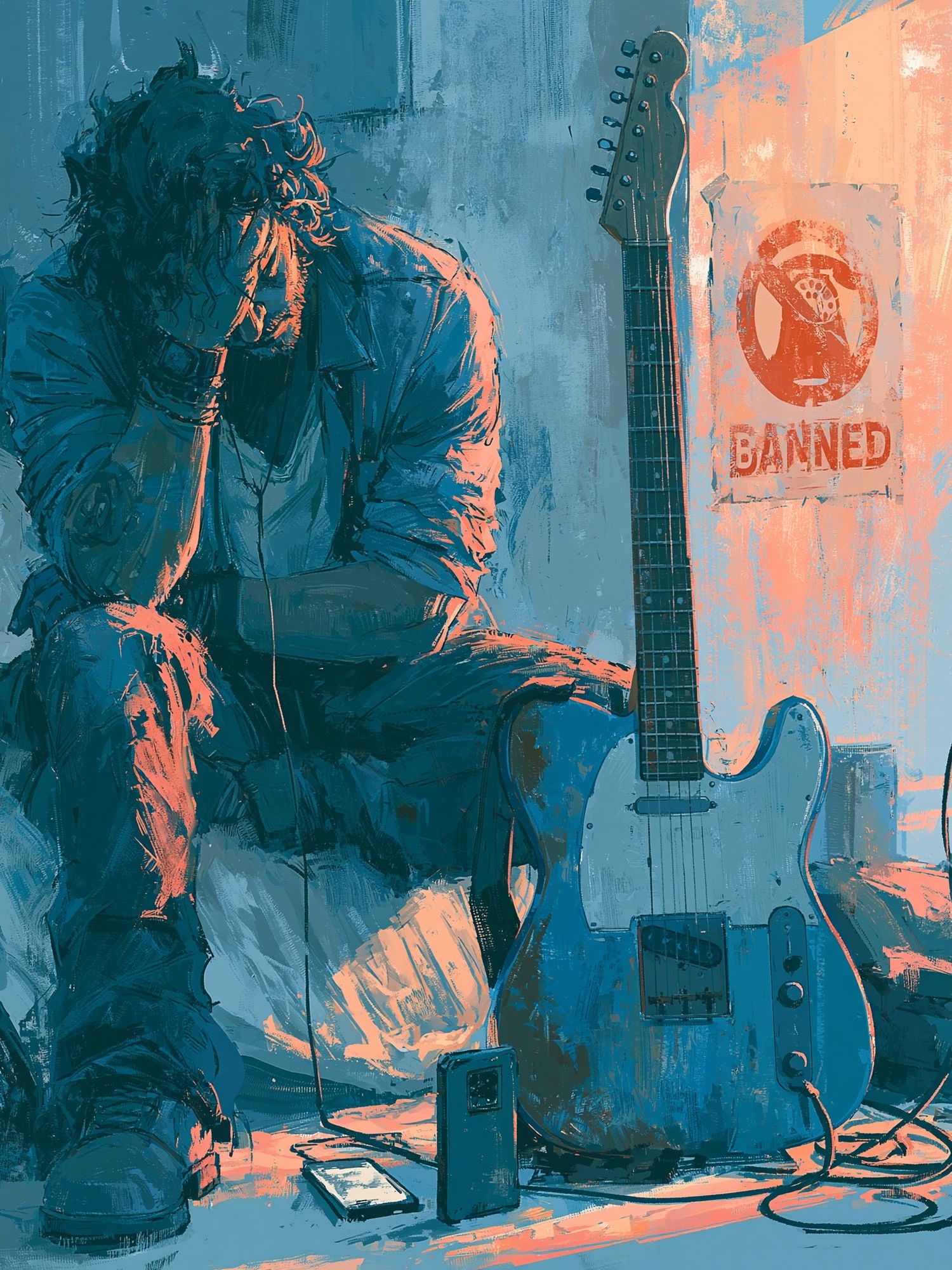 Melancholy Guitarist Illustration Poster. poster — illustration art