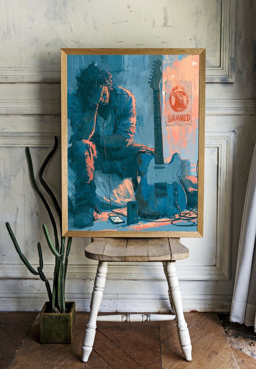 Melancholy Guitarist Illustration Poster. — room view 1